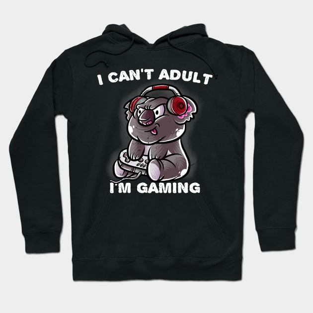 I Cant Adult Im Gaming Introvert Gamer Nerd Koala Bear Hoodie by omorihisoka